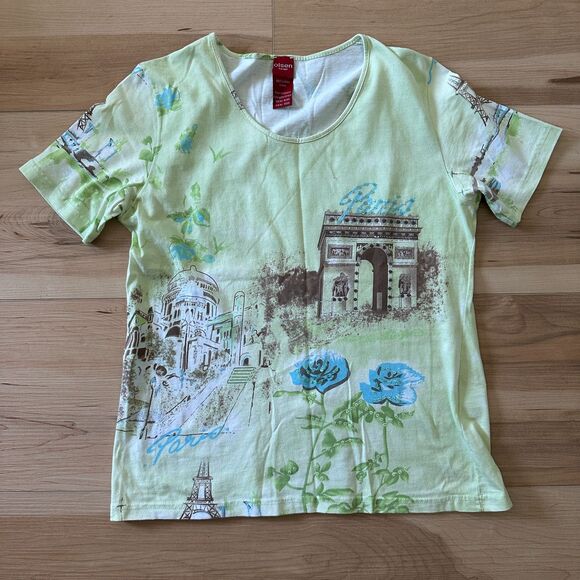 Olsen Europe Euro Summer Sequined French Top Tee Paris Made in Greece 6/Medium - Picture 1 of 4